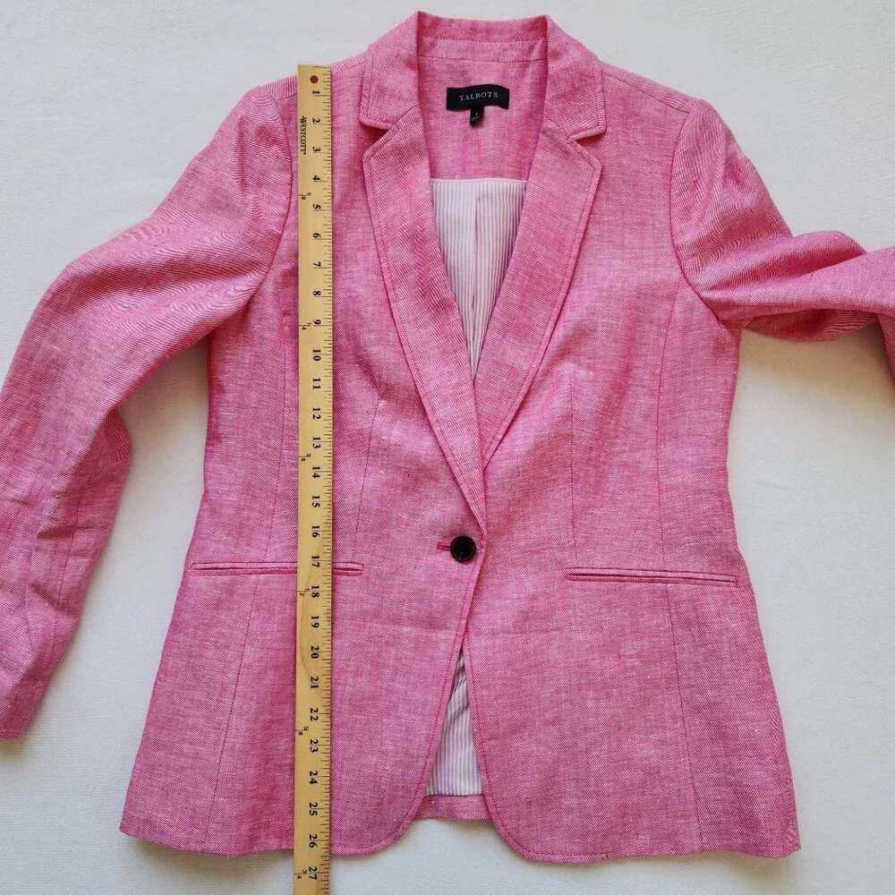 Talbots Pink Linen Blazer Jacket Single Button Lightweight Summer Office Work - Picture 10 of 10